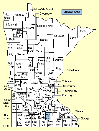 MN State Map with Waseca hightlight
